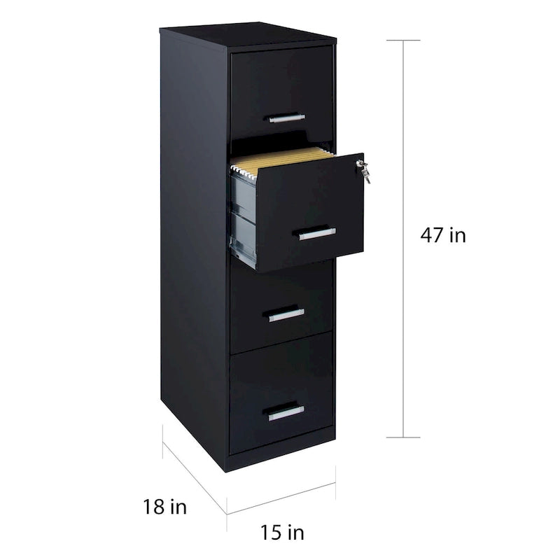 18-inch Deep 4-drawer Black Metal File Cabinet