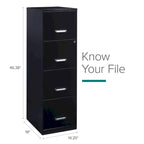 18-inch Deep 4-drawer Black Metal File Cabinet