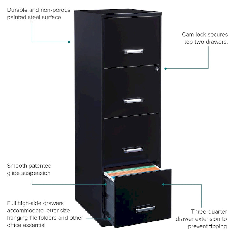 18-inch Deep 4-drawer Black Metal File Cabinet