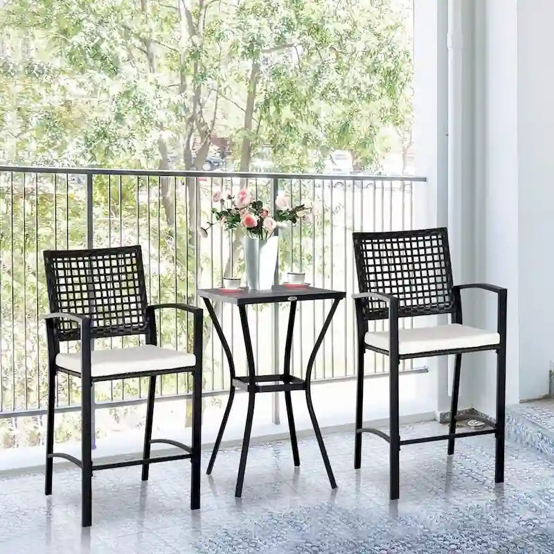 Outsunny Steel/ PE Rattan 3-piece Outdoor Bar-style Bistro Set