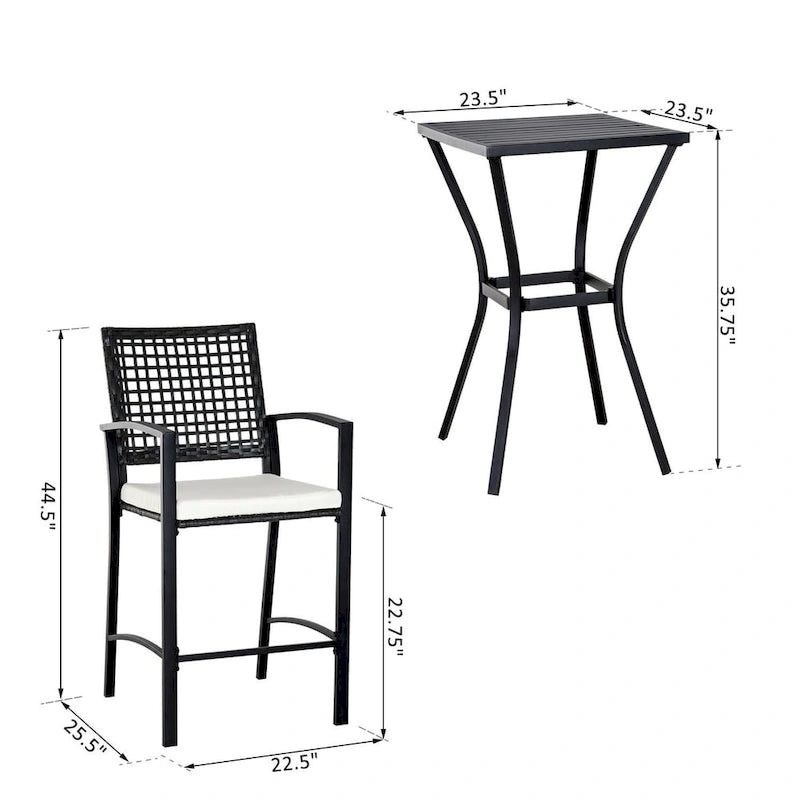 Outsunny Steel/ PE Rattan 3-piece Outdoor Bar-style Bistro Set