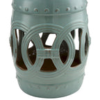 Outsunny 14 Multi-Use Ceramic Garden Stool / Round Side Table / Foot Rest with Knotted Ring Design Antique-Blue Green