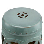 Outsunny 14 Multi-Use Ceramic Garden Stool / Round Side Table / Foot Rest with Knotted Ring Design Antique-Blue Green