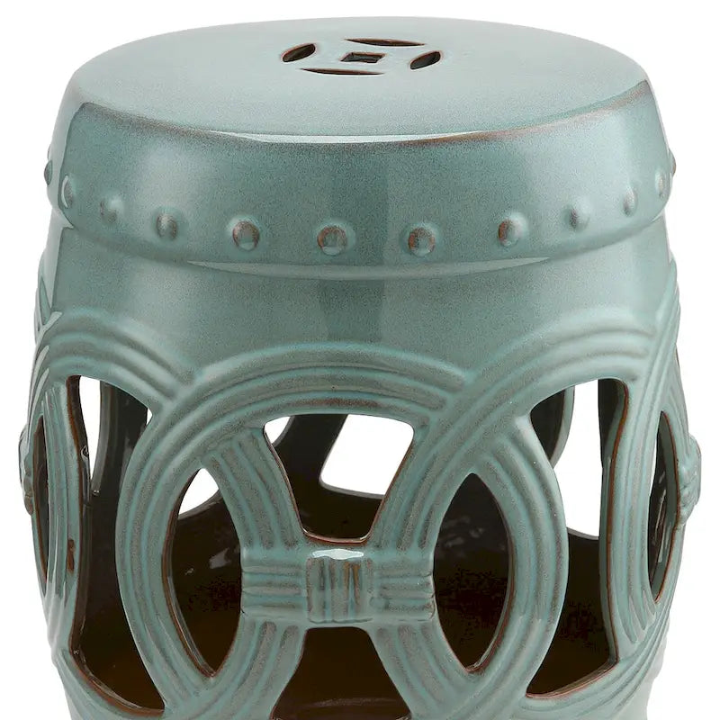 Outsunny 14 Multi-Use Ceramic Garden Stool / Round Side Table / Foot Rest with Knotted Ring Design Antique-Blue Green