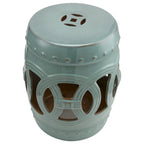 Outsunny 14 Multi-Use Ceramic Garden Stool / Round Side Table / Foot Rest with Knotted Ring Design Antique-Blue Green
