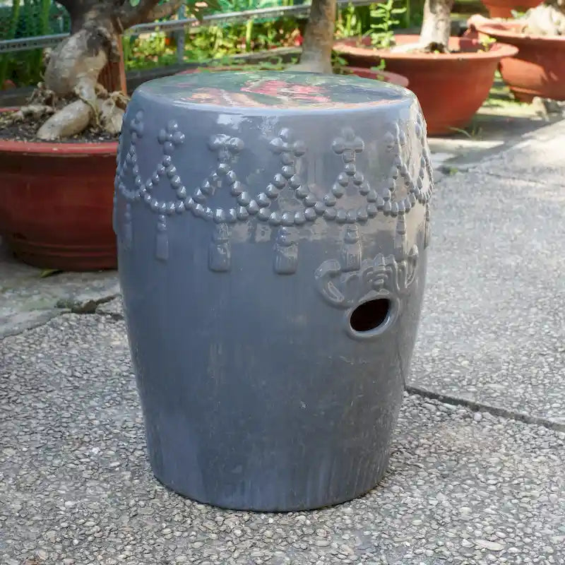 Glazed Ceramic Tasseled Garden Stool