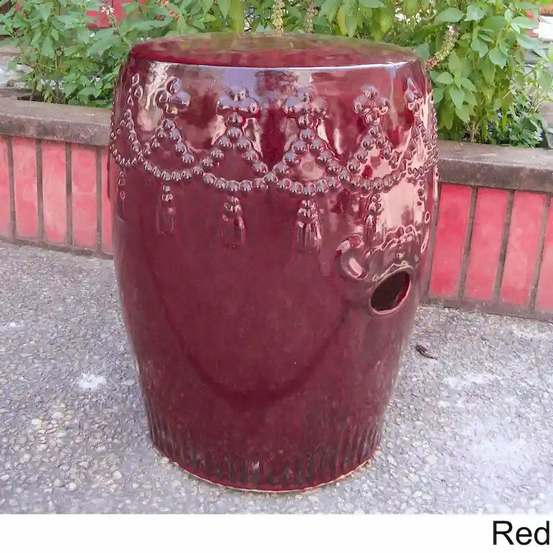 Glazed Ceramic Tasseled Garden Stool