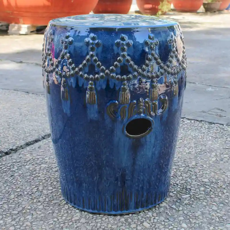 Glazed Ceramic Tasseled Garden Stool
