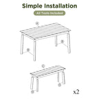 GO 3 Pieces Acacia Wood Table Bench Dining Set For Outdoor & Indoor Furniture With 2 Benches