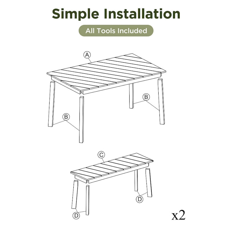 GO 3 Pieces Acacia Wood Table Bench Dining Set For Outdoor & Indoor Furniture With 2 Benches