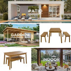 GO 3 Pieces Acacia Wood Table Bench Dining Set For Outdoor & Indoor Furniture With 2 Benches