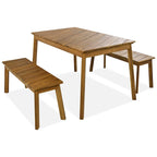 GO 3 Pieces Acacia Wood Table Bench Dining Set For Outdoor & Indoor Furniture With 2 Benches