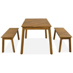 GO 3 Pieces Acacia Wood Table Bench Dining Set For Outdoor & Indoor Furniture With 2 Benches