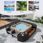 Spa Surround Spa Frame Quadrilateral Outdoor Rattan Sectional Sofa Set with Mini Sofa,Wooden Seats and Storage Spaces, Beige