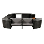 Spa Surround Spa Frame Quadrilateral Outdoor Rattan Sectional Sofa Set with Mini Sofa,Wooden Seats and Storage Spaces, Beige
