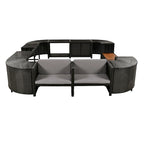 Spa Surround Spa Frame Quadrilateral Outdoor Rattan Sectional Sofa Set with Mini Sofa,Wooden Seats and Storage Spaces, Beige