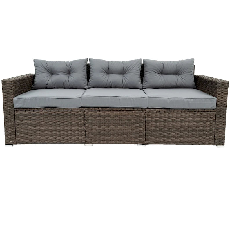 6 Pieces PE Rattan sectional Outdoor Furniture Cushioned Sofa set Grey Wicker, Dark Grey Cushion