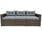 6 Pieces PE Rattan sectional Outdoor Furniture Cushioned Sofa set Grey Wicker, Dark Grey Cushion