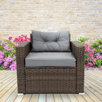 6 Pieces PE Rattan sectional Outdoor Furniture Cushioned Sofa set Grey Wicker, Dark Grey Cushion
