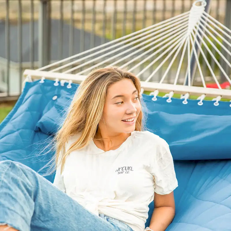 Double Hammock with 12 Feet Heavy Duty Steel Stand Combo, 2 Person Quilted Fabric Hammocks with Stand,450 LBS Weight Capacity