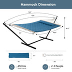 Double Hammock with 12 Feet Heavy Duty Steel Stand Combo, 2 Person Quilted Fabric Hammocks with Stand,450 LBS Weight Capacity