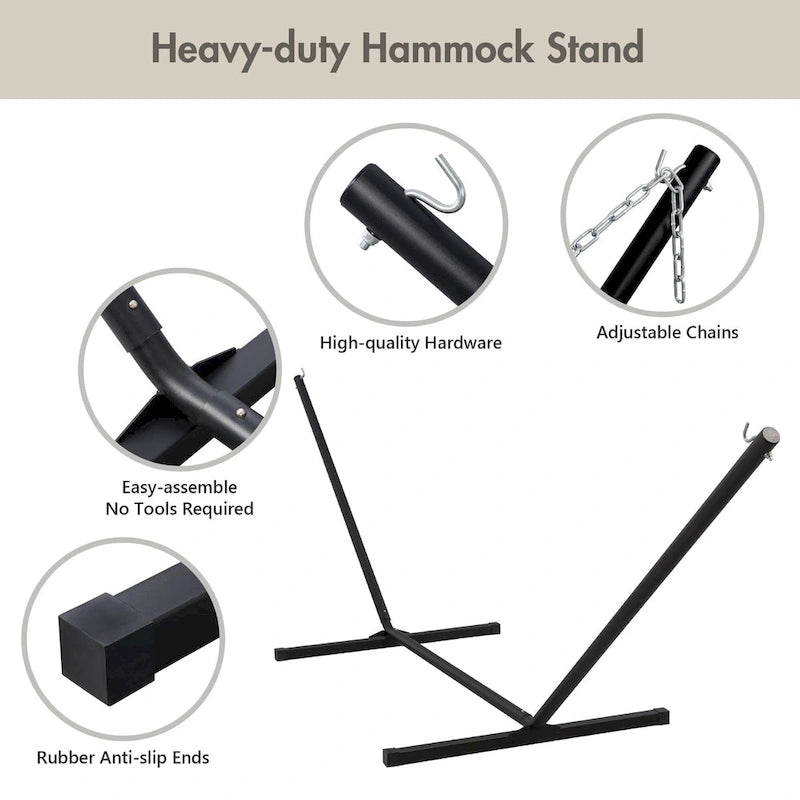 Double Hammock with 12 Feet Heavy Duty Steel Stand Combo, 2 Person Quilted Fabric Hammocks with Stand,450 LBS Weight Capacity