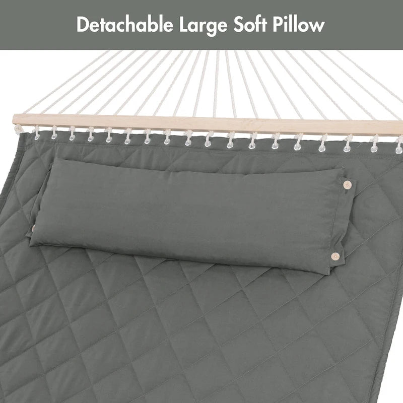 Double Hammock with 12 Feet Heavy Duty Steel Stand Combo, 2 Person Quilted Fabric Hammocks with Stand,450 LBS Weight Capacity
