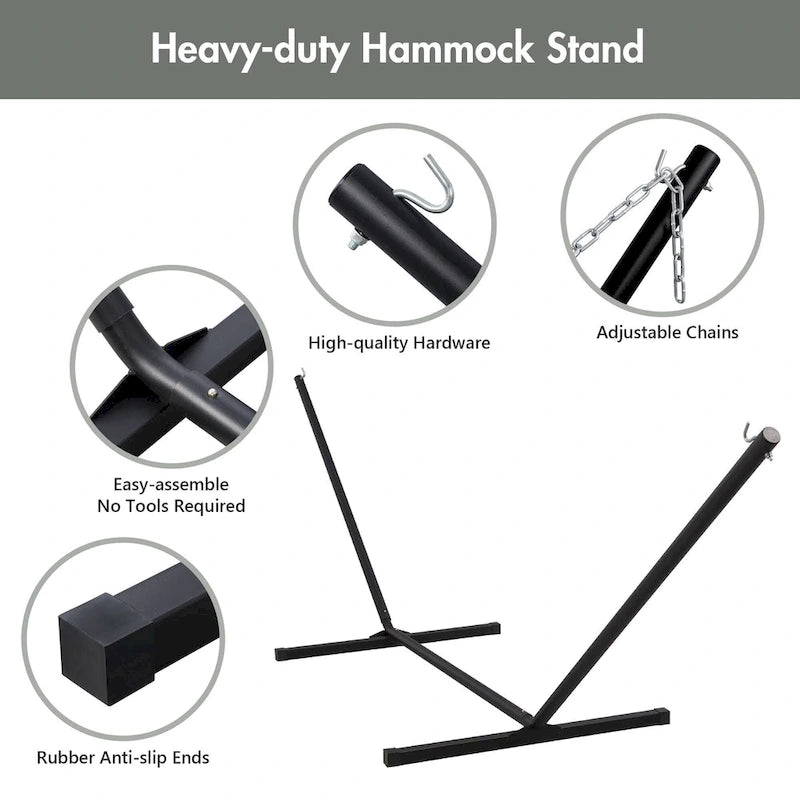 Double Hammock with 12 Feet Heavy Duty Steel Stand Combo, 2 Person Quilted Fabric Hammocks with Stand,450 LBS Weight Capacity
