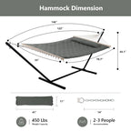 Double Hammock with 12 Feet Heavy Duty Steel Stand Combo, 2 Person Quilted Fabric Hammocks with Stand,450 LBS Weight Capacity