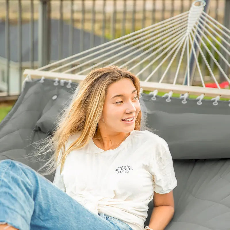 Double Hammock with 12 Feet Heavy Duty Steel Stand Combo, 2 Person Quilted Fabric Hammocks with Stand,450 LBS Weight Capacity