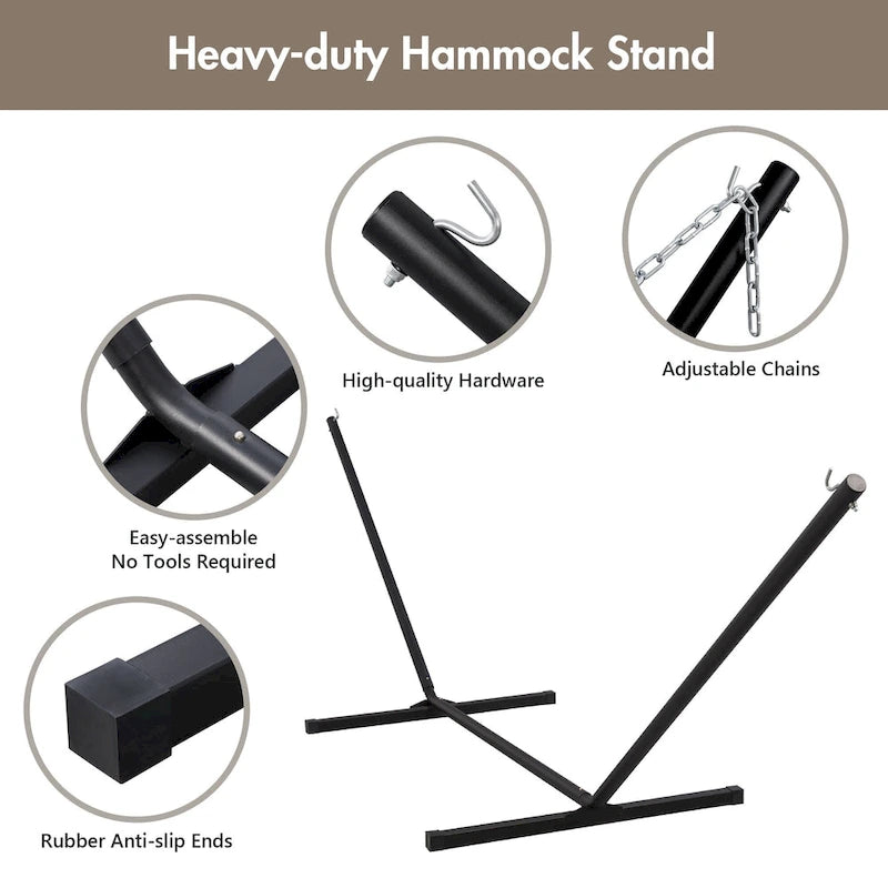 Double Hammock with 12 Feet Heavy Duty Steel Stand Combo, 2 Person Quilted Fabric Hammocks with Stand,450 LBS Weight Capacity