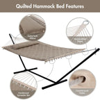 Double Hammock with 12 Feet Heavy Duty Steel Stand Combo, 2 Person Quilted Fabric Hammocks with Stand,450 LBS Weight Capacity