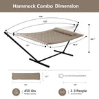 Double Hammock with 12 Feet Heavy Duty Steel Stand Combo, 2 Person Quilted Fabric Hammocks with Stand,450 LBS Weight Capacity