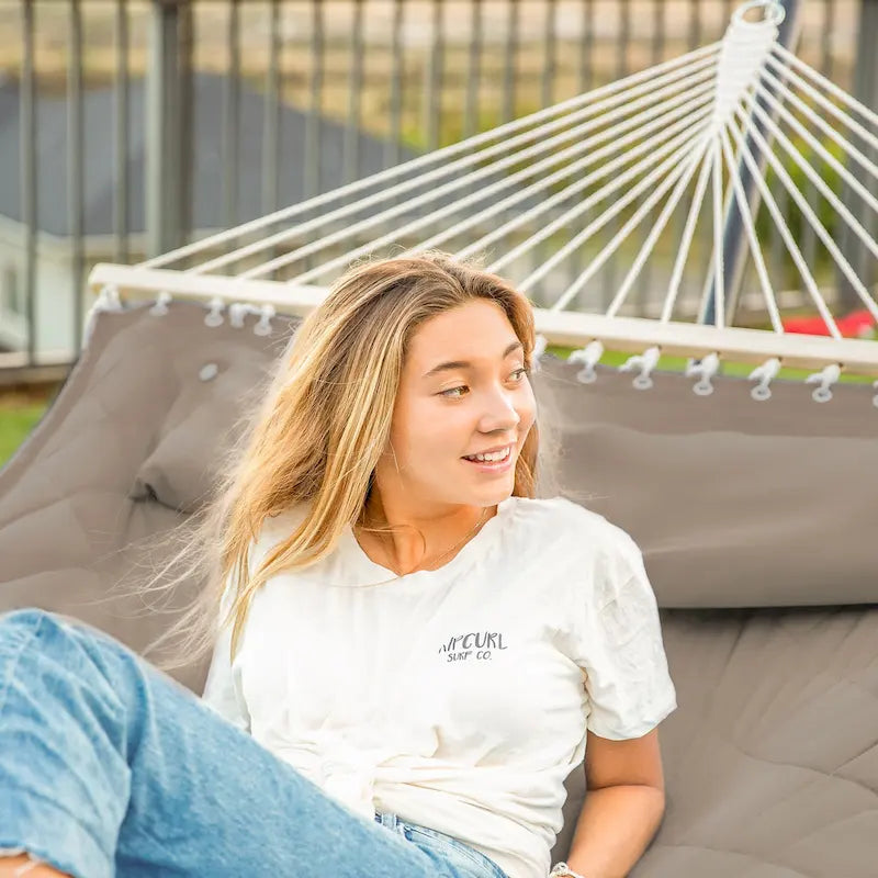 Double Hammock with 12 Feet Heavy Duty Steel Stand Combo, 2 Person Quilted Fabric Hammocks with Stand,450 LBS Weight Capacity