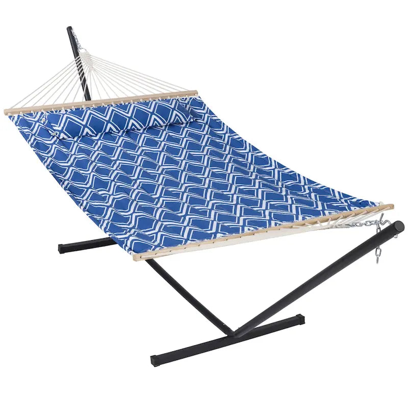 Double Hammock with 12 Feet Heavy Duty Steel Stand Combo, 2 Person Quilted Fabric Hammocks with Stand,450 LBS Weight Capacity