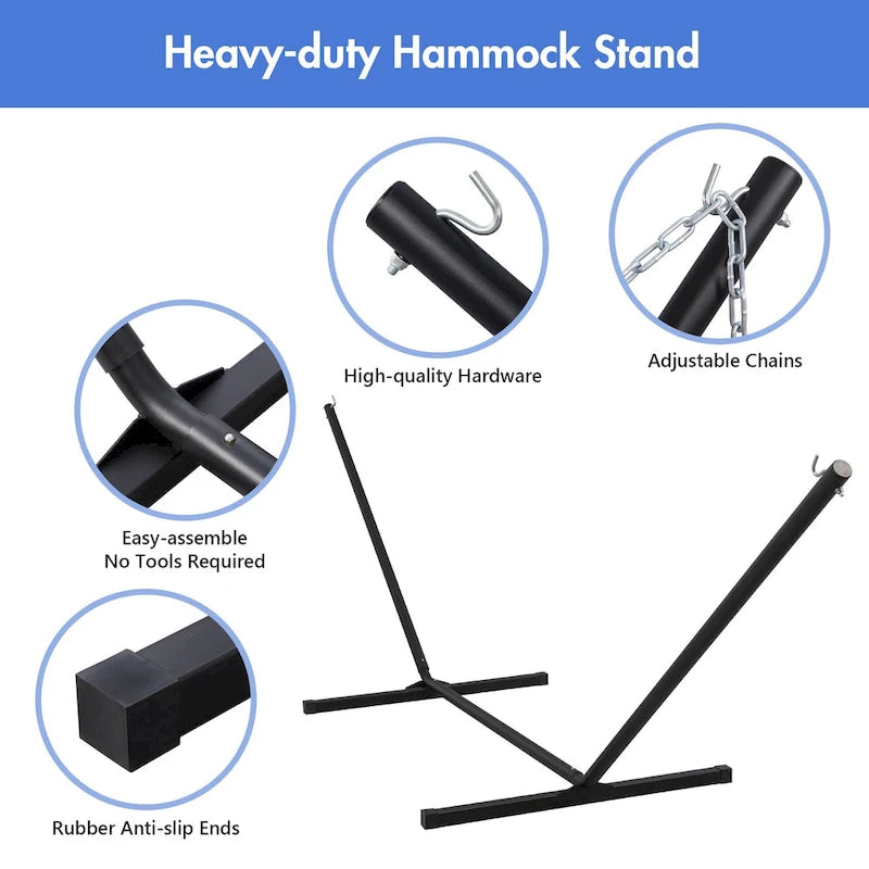 Double Hammock with 12 Feet Heavy Duty Steel Stand Combo, 2 Person Quilted Fabric Hammocks with Stand,450 LBS Weight Capacity
