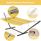 Double Hammock with 12 Feet Heavy Duty Steel Stand Combo, 2 Person Quilted Fabric Hammocks with Stand,450 LBS Weight Capacity