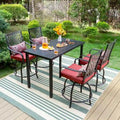 5-Piece Bar Height Dining Set, 4 Rattan or 4 Metal Swivel Bar Chairs and 1 Rectangular Metal Bar Height Table