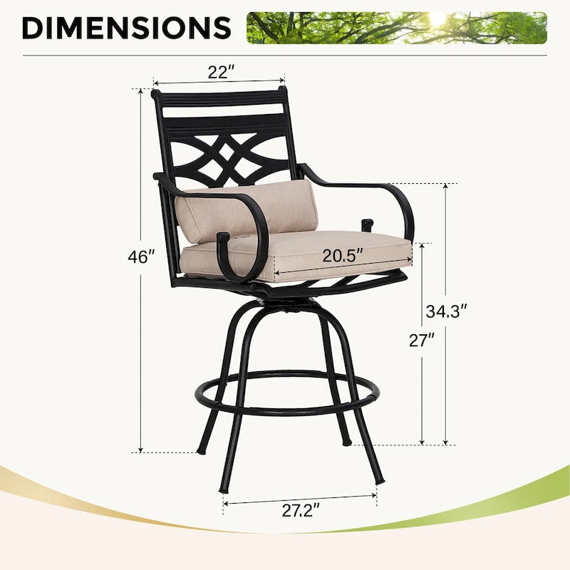 5-Piece Bar Height Dining Set, 4 Rattan or 4 Metal Swivel Bar Chairs and 1 Rectangular Metal Bar Height Table