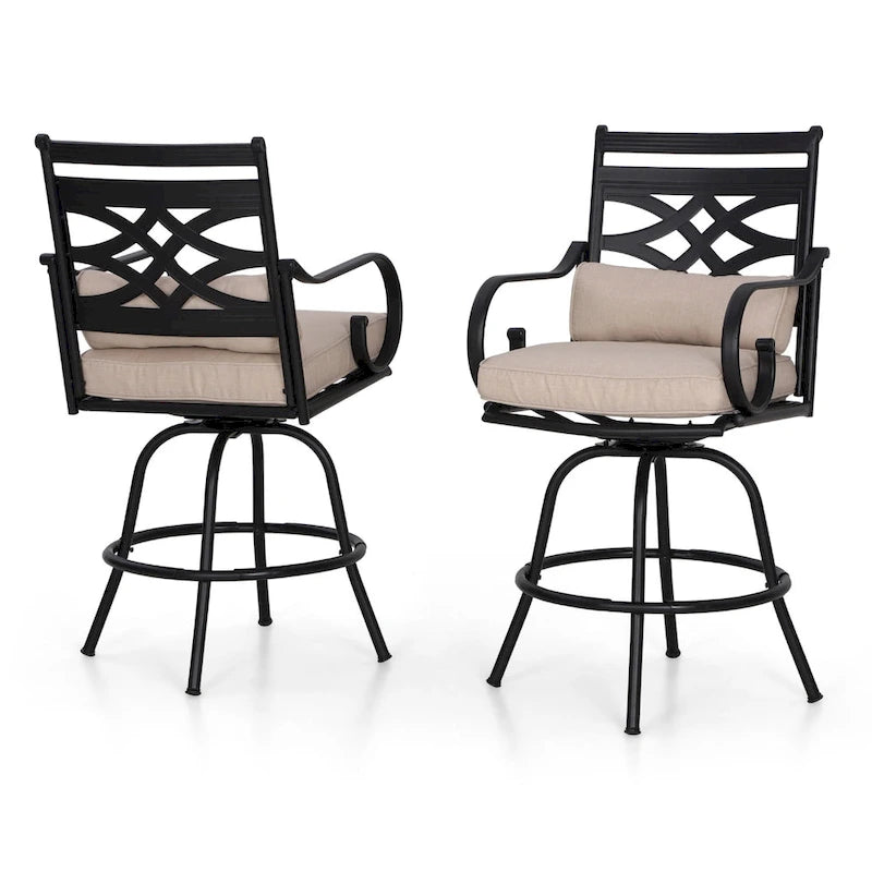 5-Piece Bar Height Dining Set, 4 Rattan or 4 Metal Swivel Bar Chairs and 1 Rectangular Metal Bar Height Table