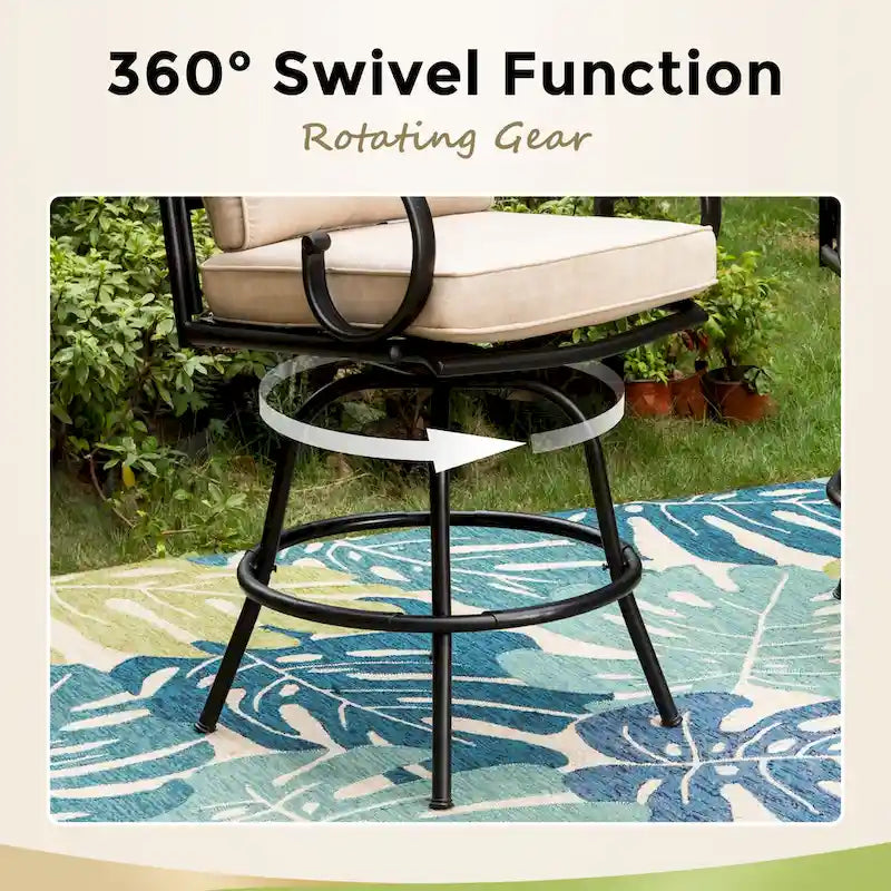 5-Piece Bar Height Dining Set, 4 Rattan or 4 Metal Swivel Bar Chairs and 1 Rectangular Metal Bar Height Table