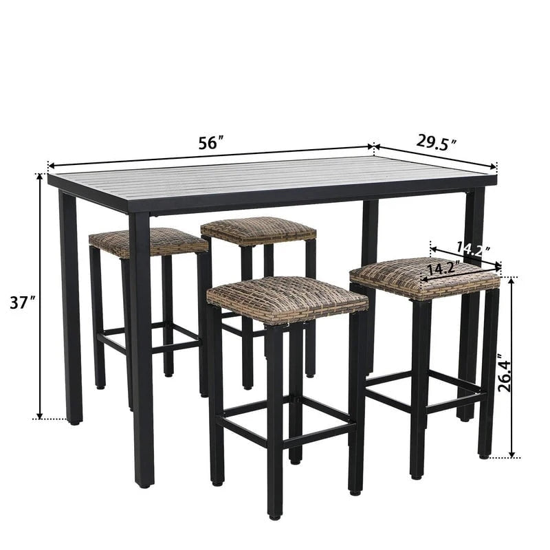 5-Piece Bar Height Dining Set, 4 Rattan or 4 Metal Swivel Bar Chairs and 1 Rectangular Metal Bar Height Table