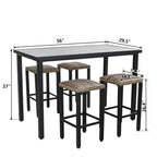 5-Piece Bar Height Dining Set, 4 Rattan or 4 Metal Swivel Bar Chairs and 1 Rectangular Metal Bar Height Table
