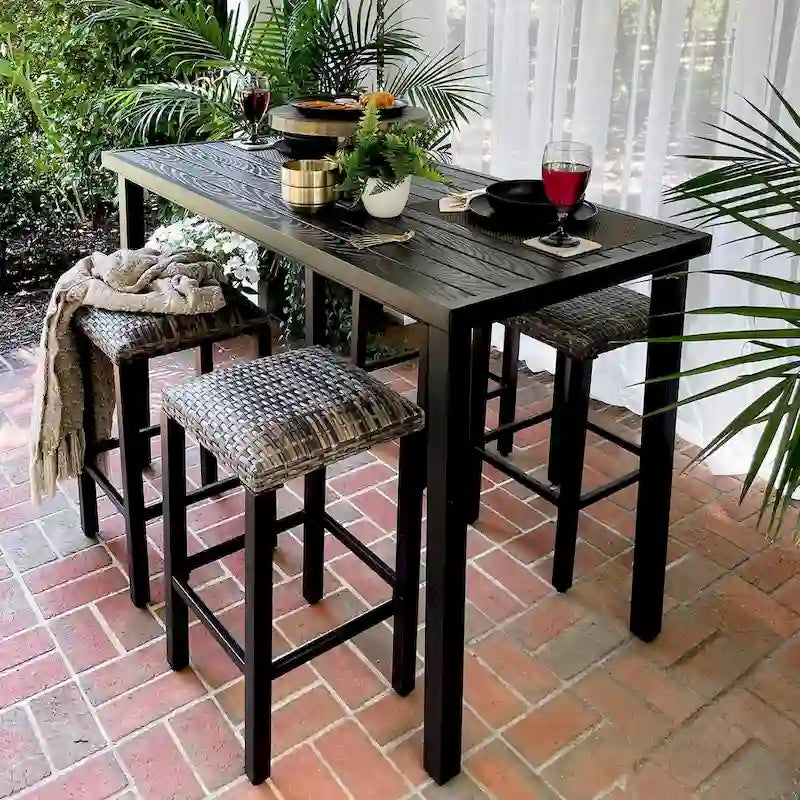 5-Piece Bar Height Dining Set, 4 Rattan or 4 Metal Swivel Bar Chairs and 1 Rectangular Metal Bar Height Table