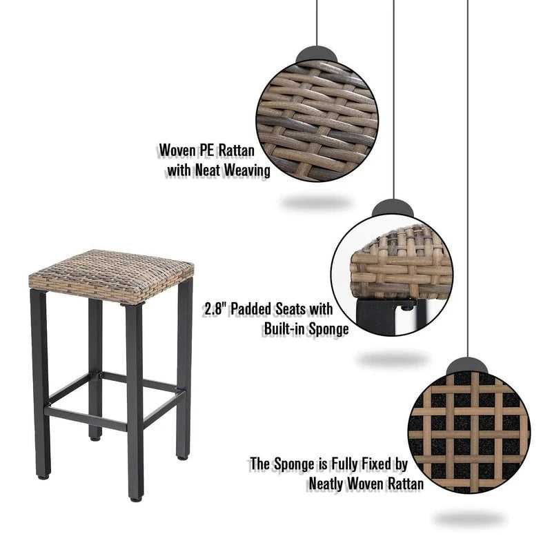 5-Piece Bar Height Dining Set, 4 Rattan or 4 Metal Swivel Bar Chairs and 1 Rectangular Metal Bar Height Table