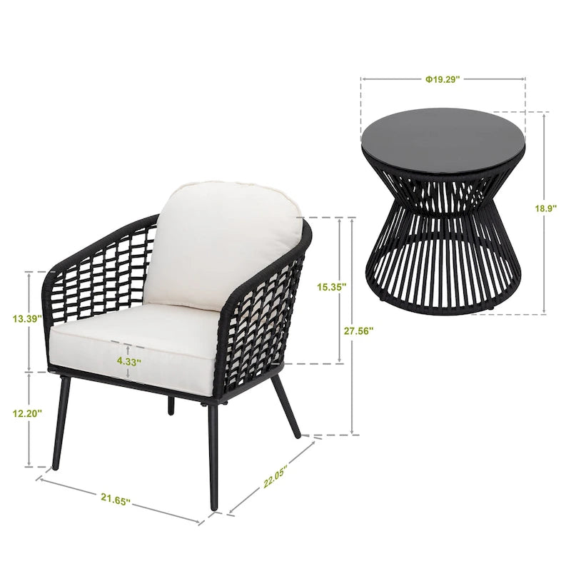 NUU GARDEN 3-piece Rope Indoor and Outdoor Bistro Set