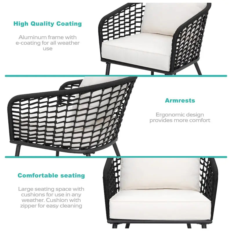 NUU GARDEN 3-piece Rope Indoor and Outdoor Bistro Set