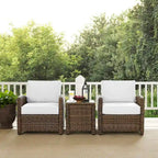 Crosley Bradenton 3Pc Outdoor Wicker Armchair Set - Sunbrella
