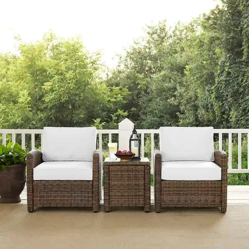 Crosley Bradenton 3Pc Outdoor Wicker Armchair Set - Sunbrella