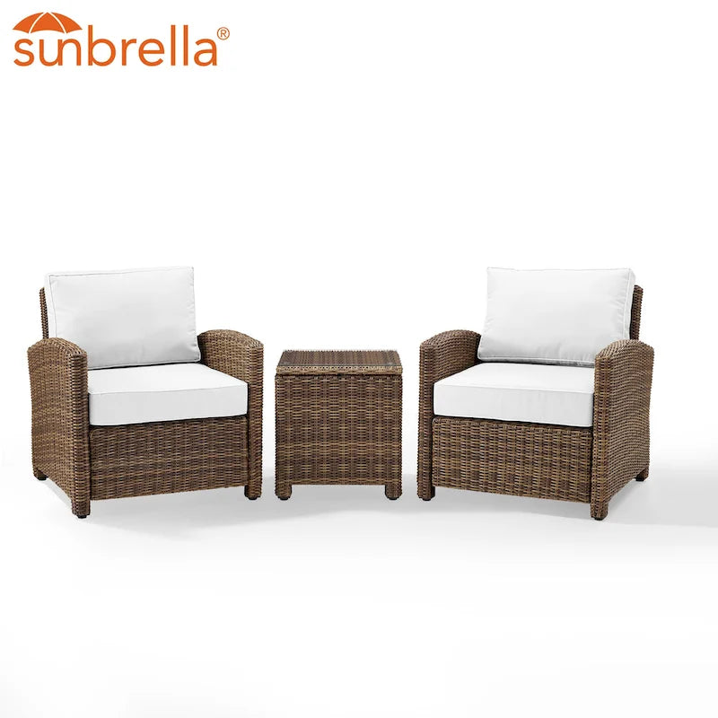 Crosley Bradenton 3Pc Outdoor Wicker Armchair Set - Sunbrella
